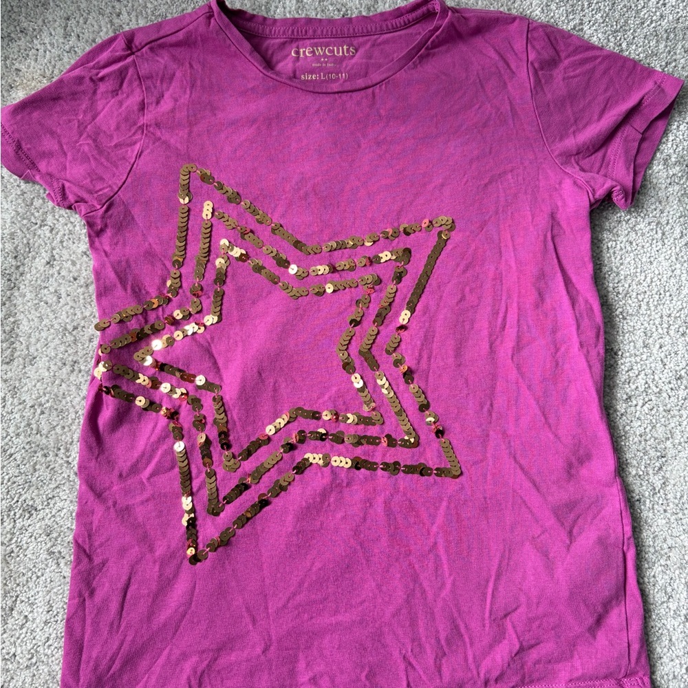 Crewcuts Purple-Pink Short Sleeve Tee with Gold Sequin Star